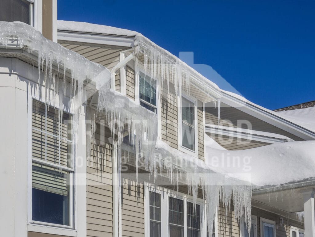 Ice dam on roof that presents serious damage to roof